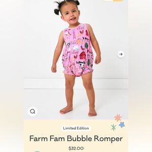 NWT Little Sleepies Toddler Girl Pink Farm Fam Bubble Romper Size 2T.